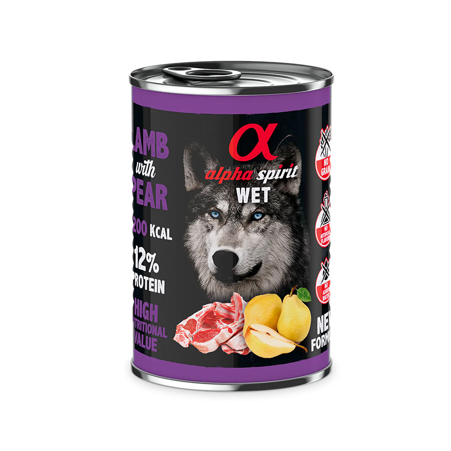 ALPHA SPIRIT COMIDA HÚMEDA DE CORDERO CON PERA (400g)