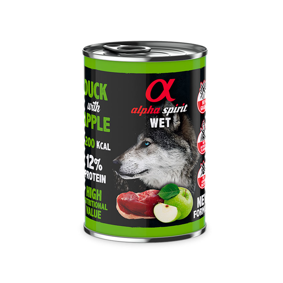 ALPHA SPIRIT COMIDA HÚMEDA DE PATO Y MANZANA VERDE (400g)