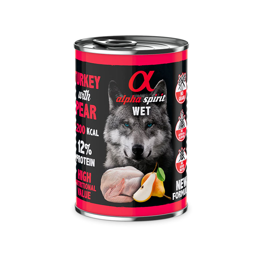 ALPHA SPIRIT COMIDA HÚMEDA DE PAVO CON PERA (400g)