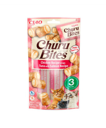 CHURU BITES SNACK  RECETA DE POLLO CON ATÚN Y SALMÓN (3x10G)