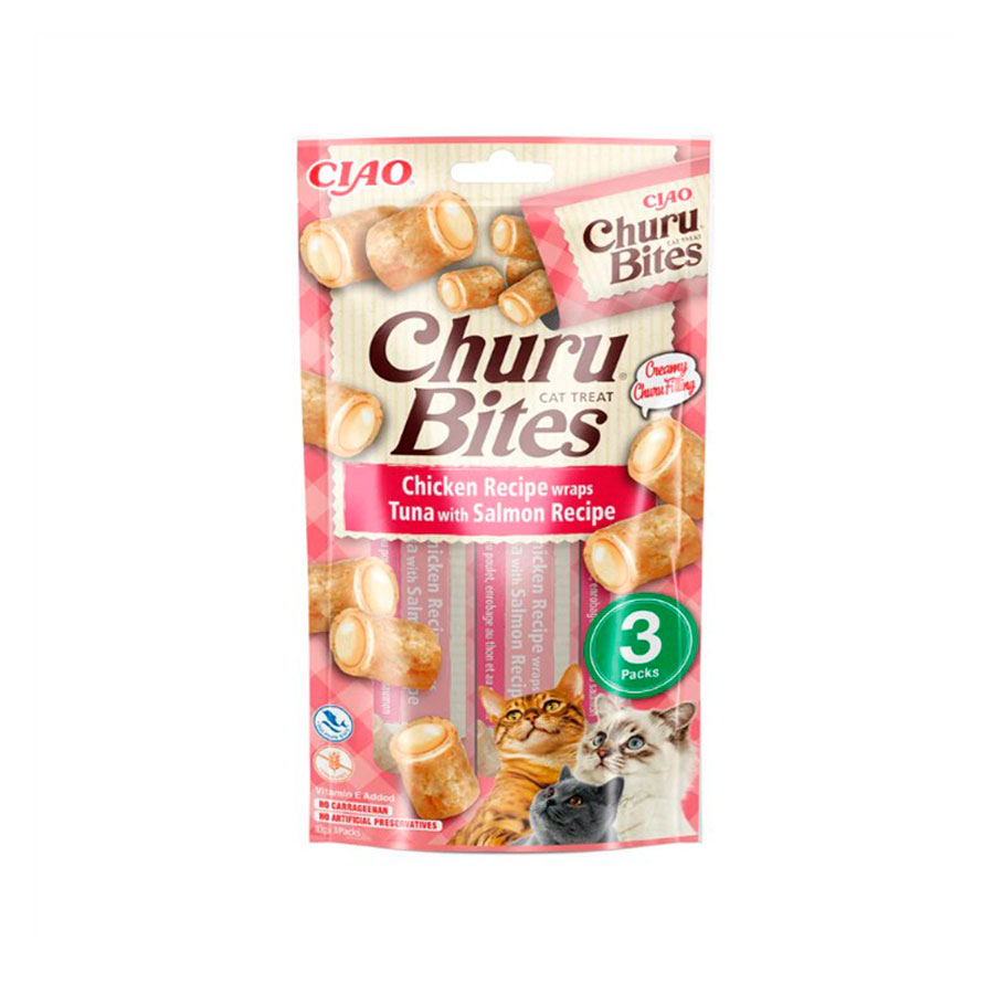 CHURU BITES SNACK RECETA DE POLLO CON ATÚN Y SALMÓN (3x10G)