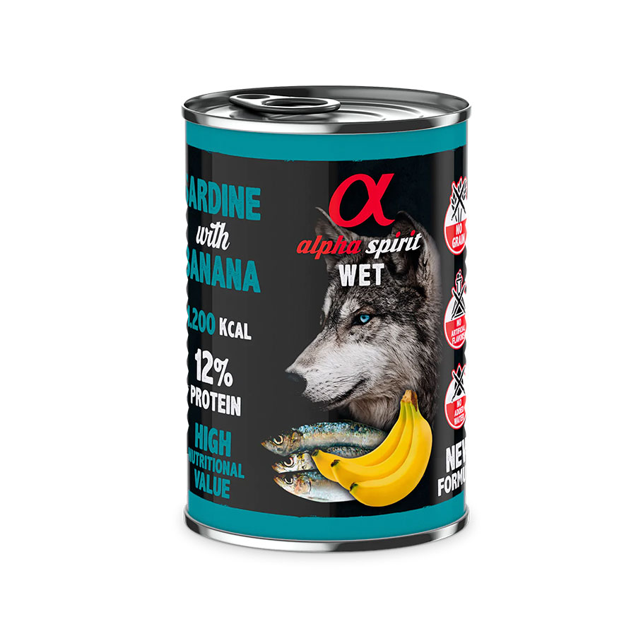ALPHA SPIRIT COMIDA HÚMEDA DE SARDINA CON PLÁTANO (400g)