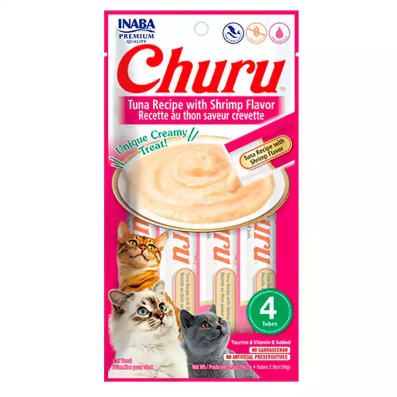 CHURU SNACK DE ATUN CON GAMBAS GATO (4x14G)